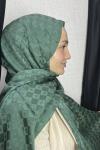 Armine Pamuk İpek Dama Şal Yaprak Yeşili