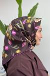 Belli 2024 Sonbahar Kış Twill İpek Eşarp pembe-kahve