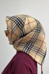 Belli 2025 Yaz Sezonu Twill İpek Eşarp Ekose Camel