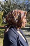 Belliscarf Twill İpek Eşarp Çiçek Desen Mor Turuncu