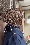 İthal Twill İpek Eşarp Leopar Kahve / Pembe