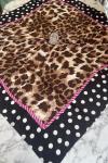 İthal Twill İpek Eşarp Leopar Kahve / Pembe
